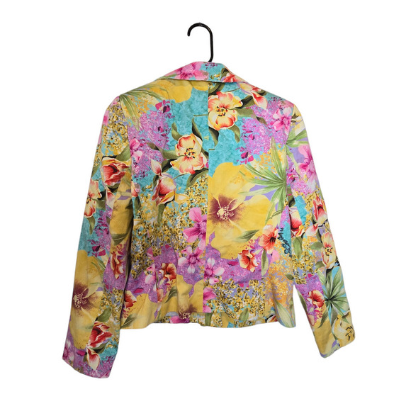 Leslie Fay Floral Cotton-Blend Blazer Size 8 Vibrant Print Button-Up Jacket - Picture 3 of 7